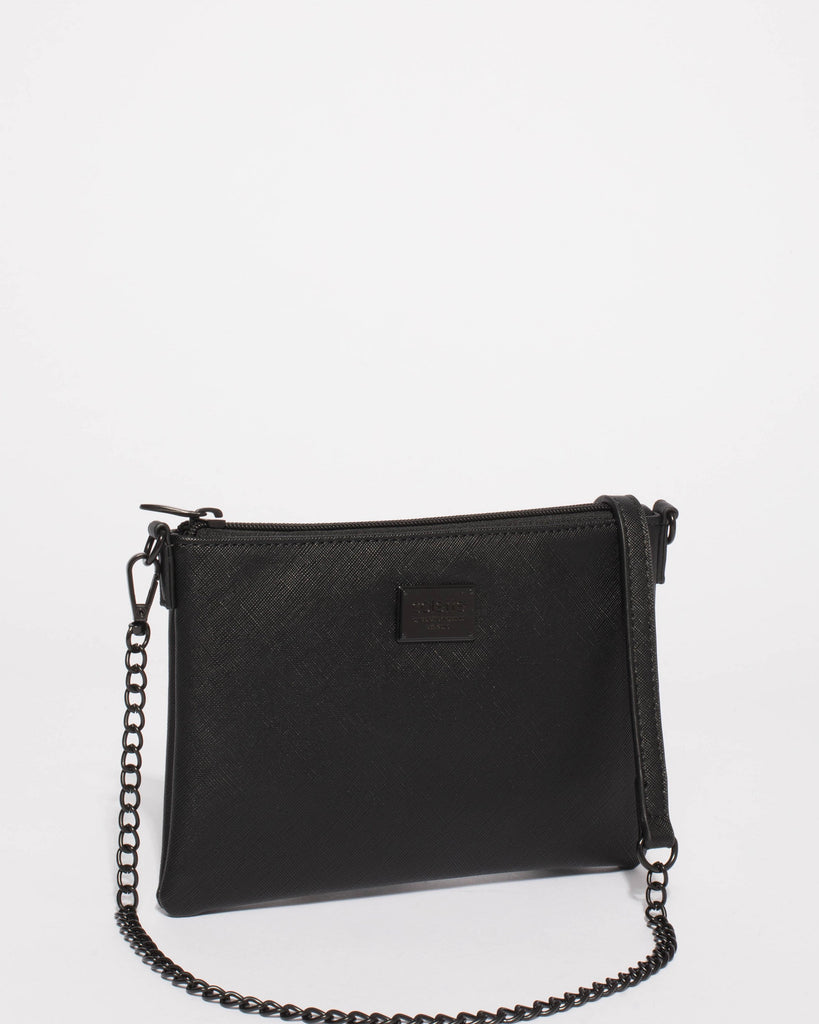 Black Plain Peta Chain Crossbody Bag