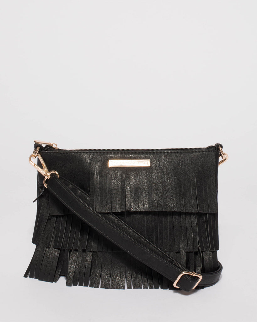 Black Raine Fringe Crossbody Bag