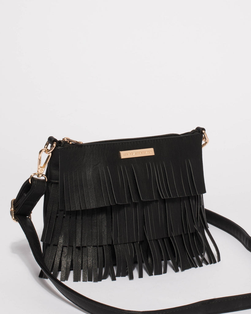 Black Raine Fringe Crossbody Bag