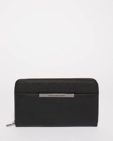 Black Sandy Large Wallet With Gunmetal Hardware