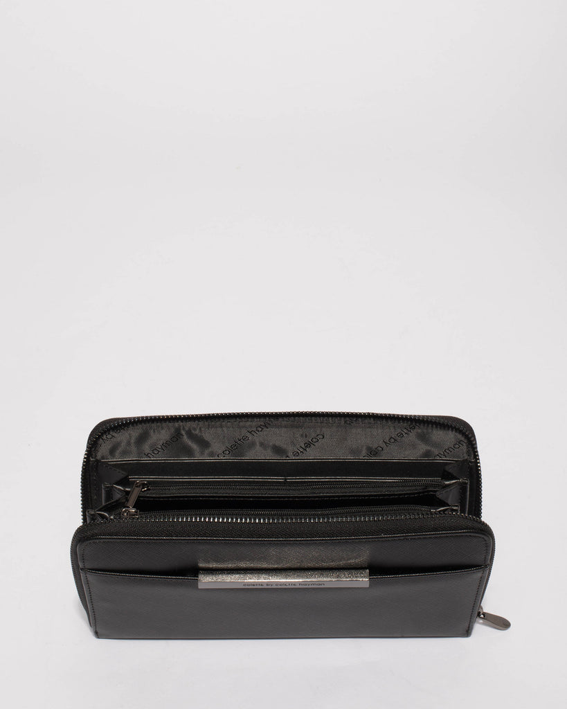 Black Sandy Large Wallet With Gunmetal Hardware