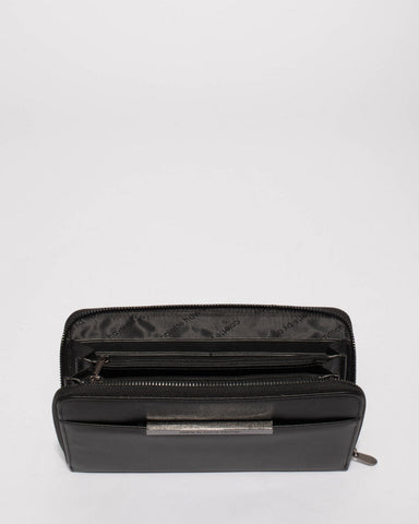 Black Sandy Large Wallet With Gunmetal Hardware