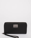 Black Zoe Wristlet Wallet With Gunmetal Hardware