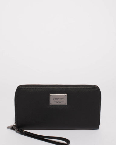 Black Zoe Wristlet Wallet With Gunmetal Hardware