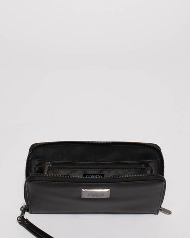 Black Zoe Wristlet Wallet With Gunmetal Hardware