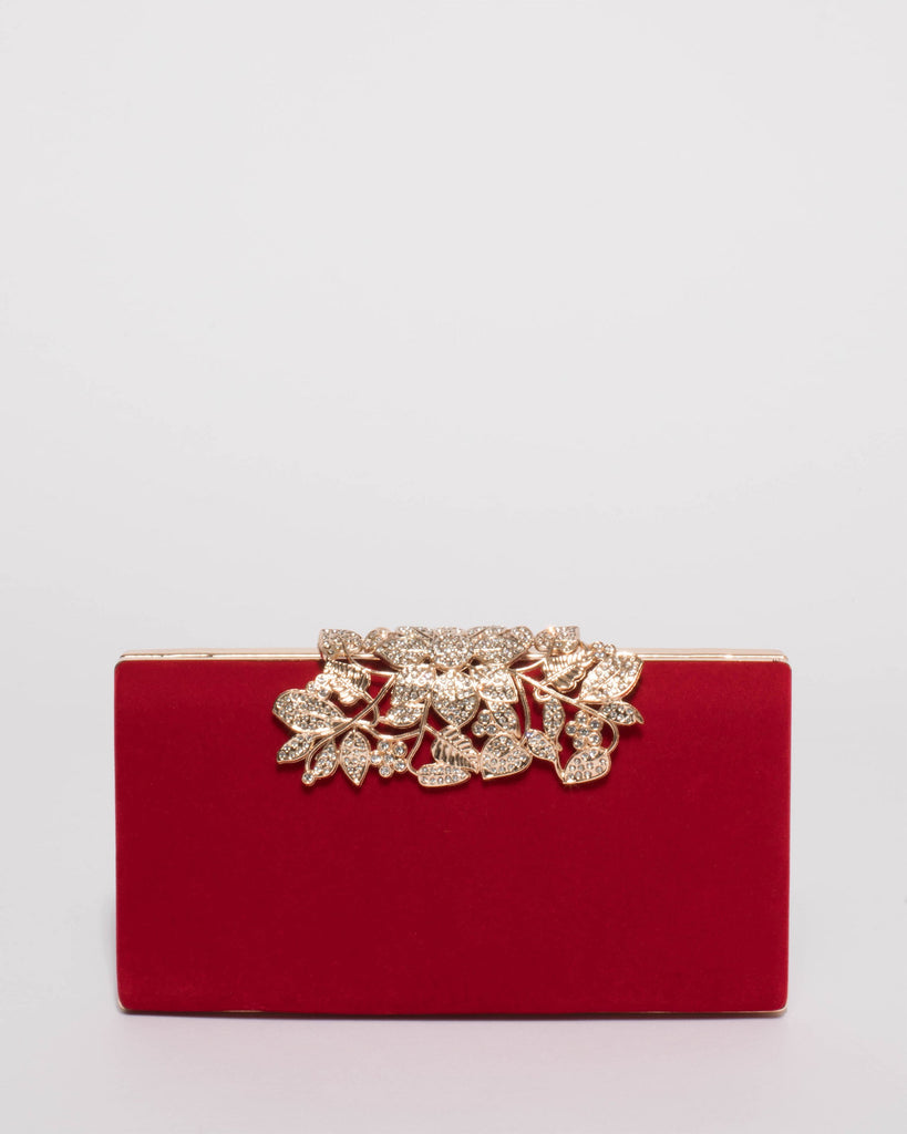 Red Floral Clip Clutch Bag