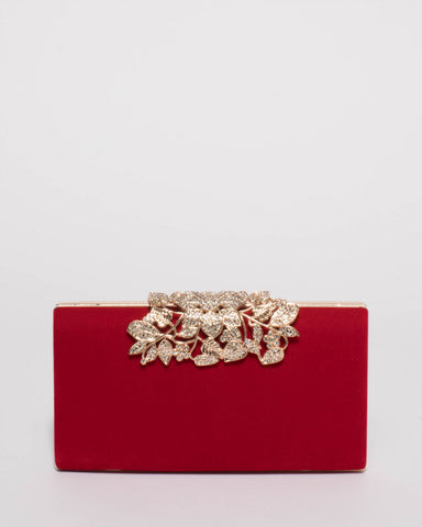 Red Floral Clip Clutch Bag
