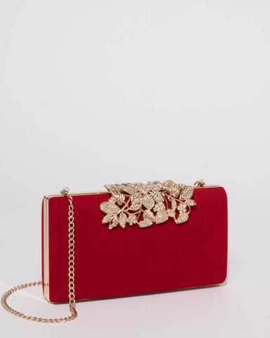 Red Floral Clip Clutch Bag