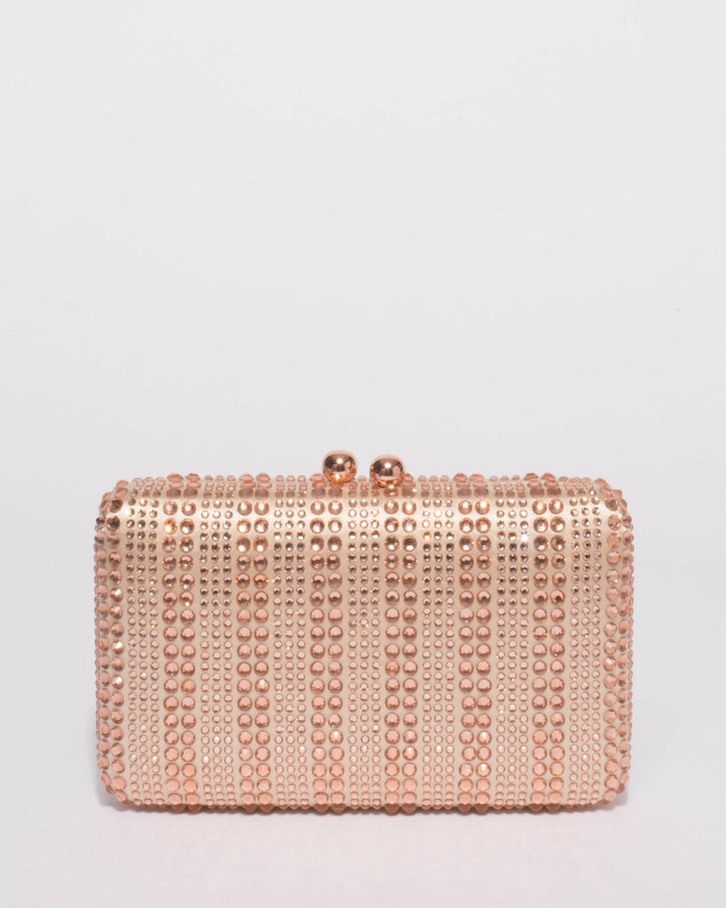 Rose Gold Em Embellished Clutch Bag