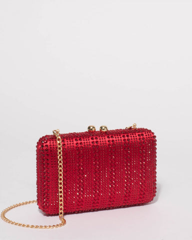 Red Em Embellished Clutch Bag