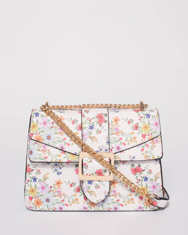 White Floral Rachel Buckle Crossbody Bag