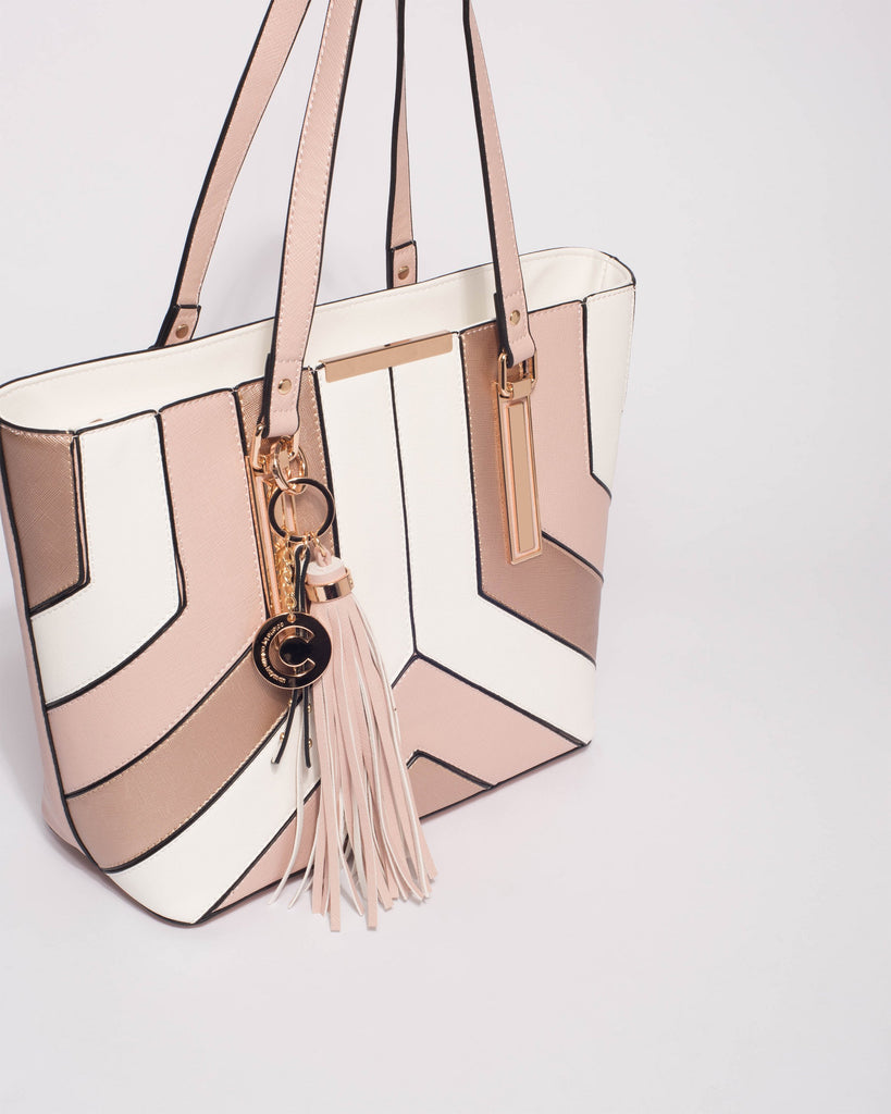 Pink Rose Gold Tegan Panel Tote Bag