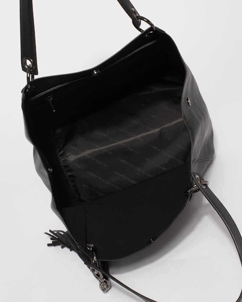 Black Sahara Slouch Tote Bag With Gunmetal Hardware