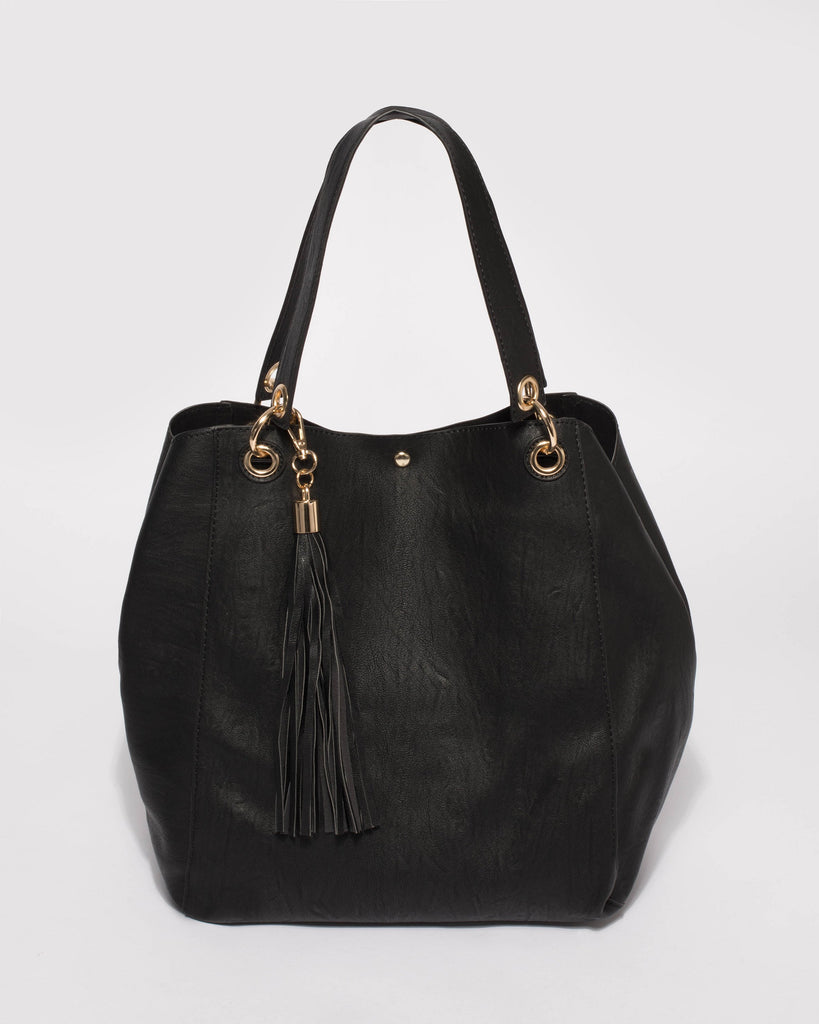 Black Sahara Slouch Tote Bag With Gold Hardware1