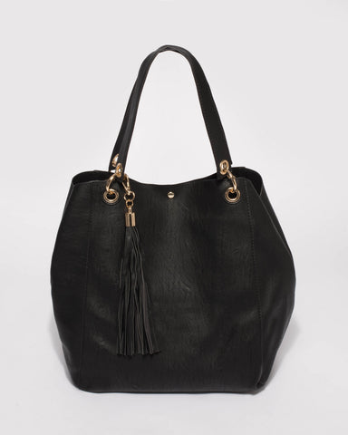 Black Sahara Slouch Tote Bag With Gold Hardware1