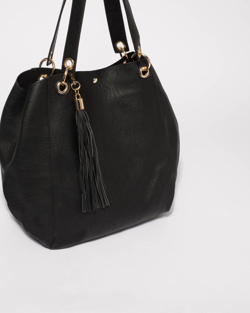 Black Sahara Slouch Tote Bag With Gold Hardware1