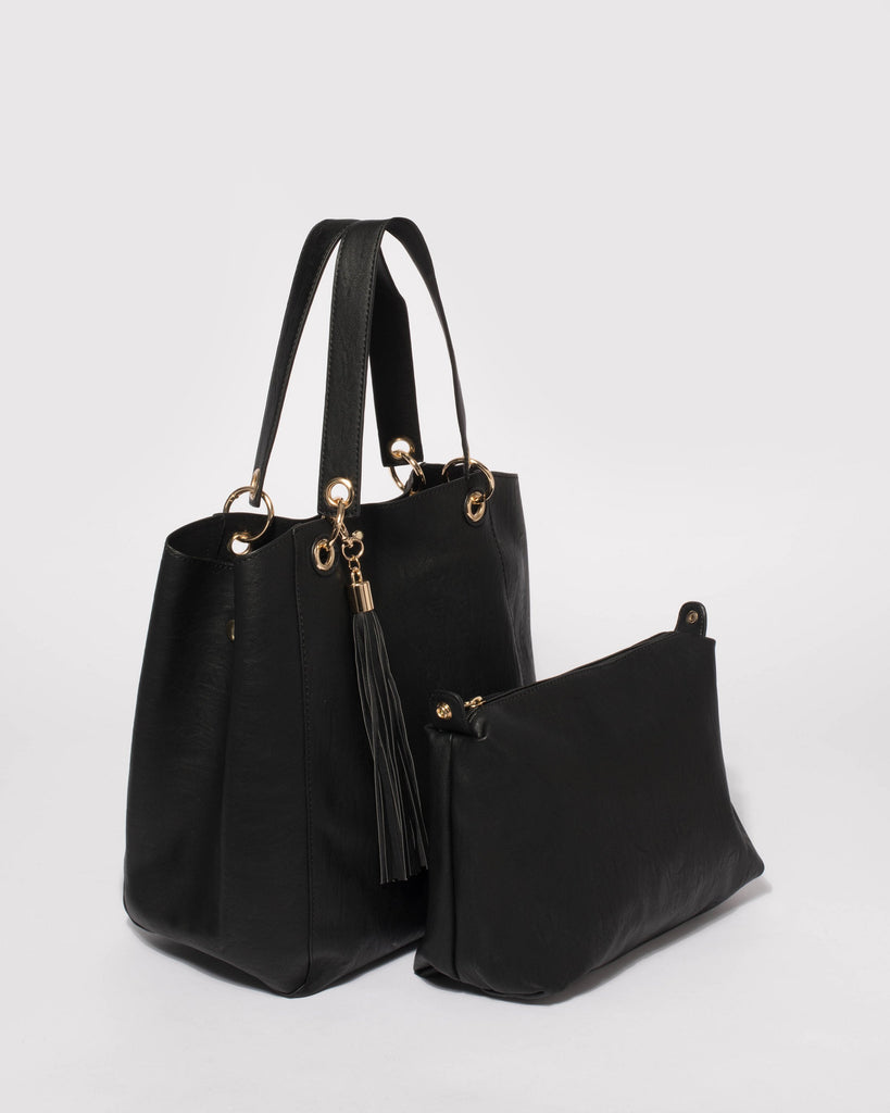 Black Sahara Slouch Tote Bag With Gold Hardware1