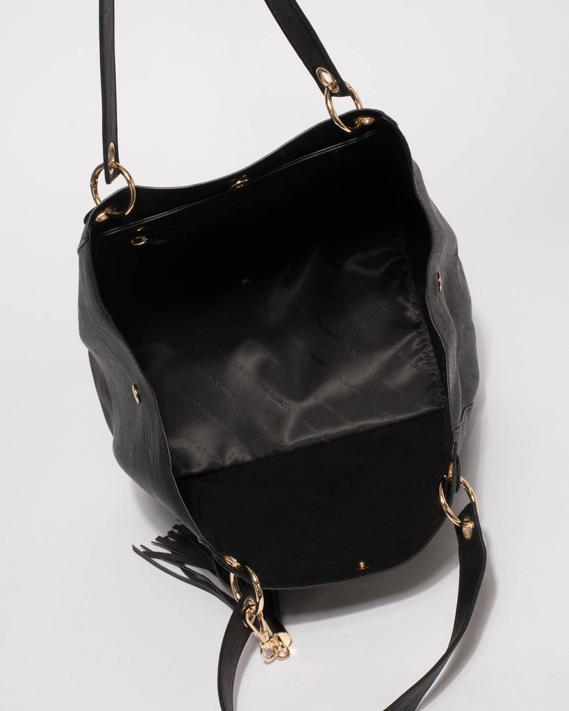 Black Sahara Slouch Tote Bag With Gold Hardware1