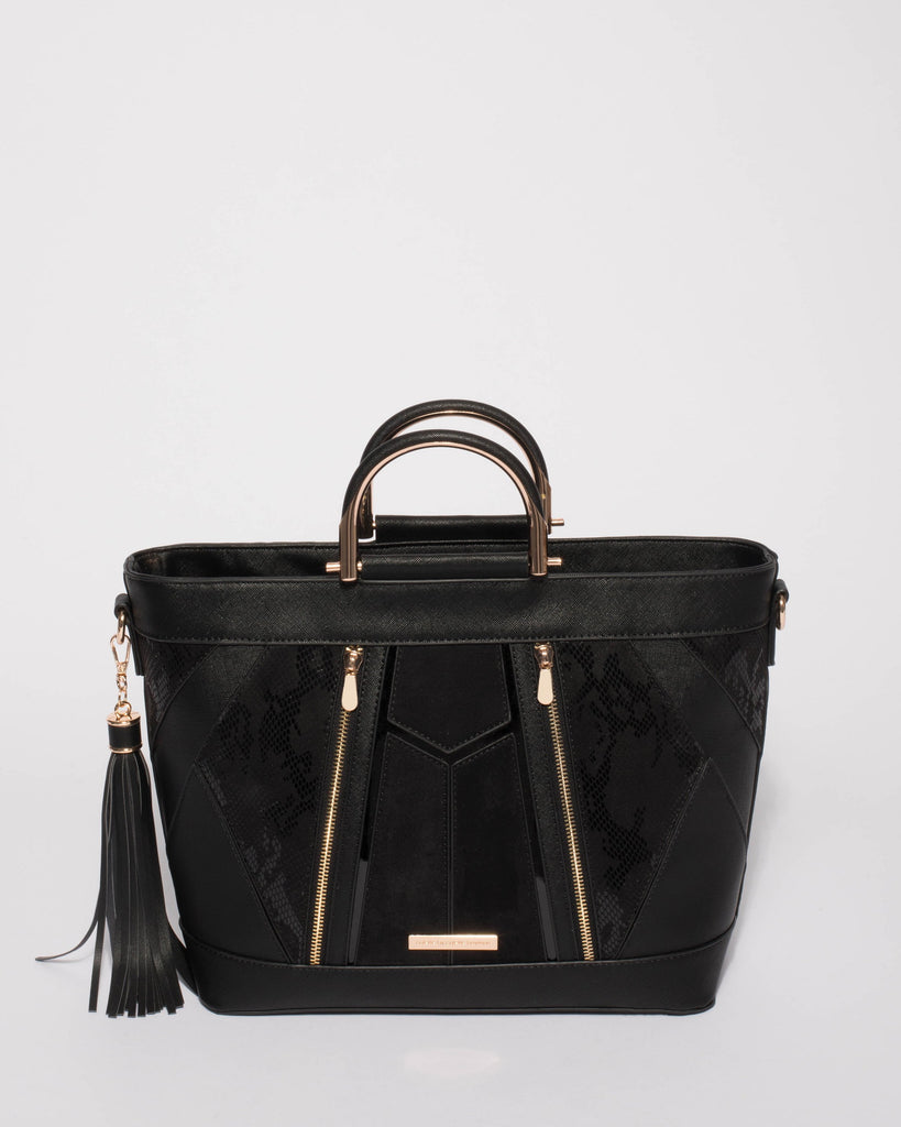 Black Tanya Handle Luxe Tote Bag
