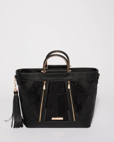 Black Tanya Handle Luxe Tote Bag