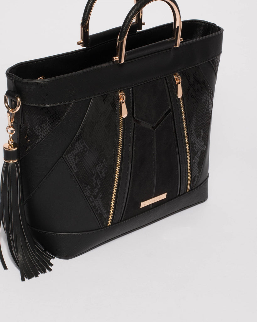 Black Tanya Handle Luxe Tote Bag