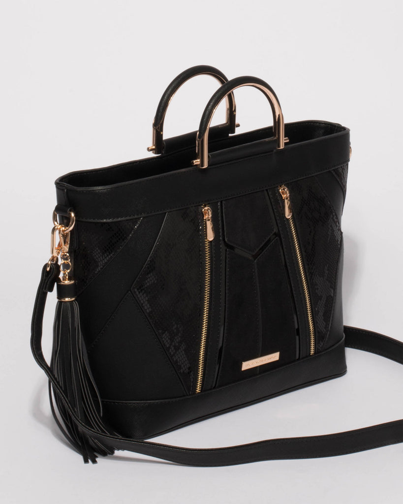 Black Tanya Handle Luxe Tote Bag