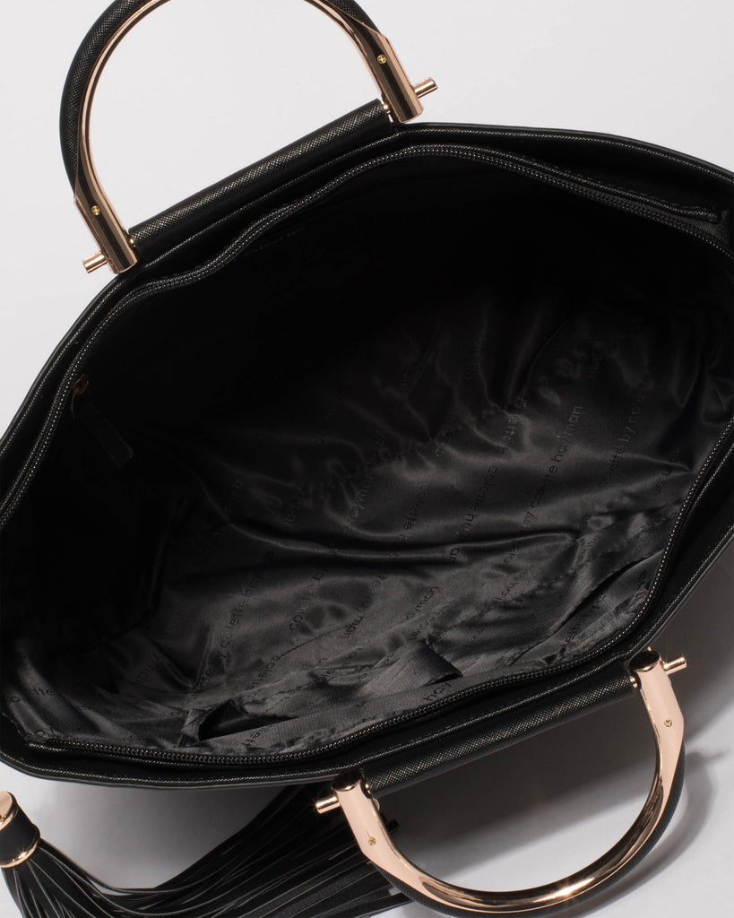 Black Tanya Handle Luxe Tote Bag
