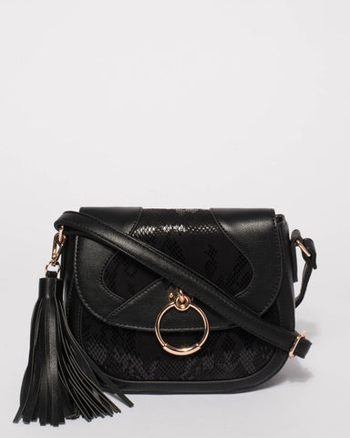 Black Amelia Panel Saddle Bag