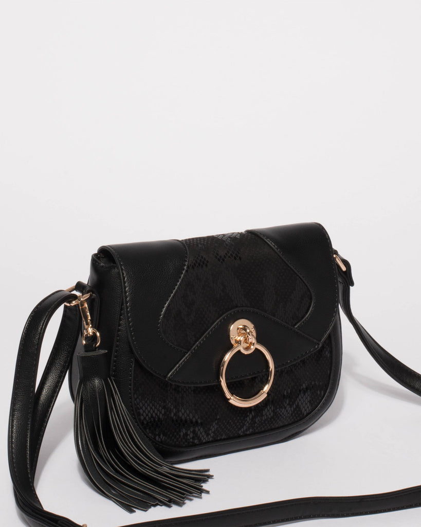Black Amelia Panel Saddle Bag