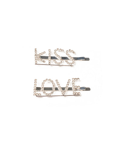 Crystal Kiss Love Text Hair Clip Pack