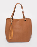 Tan Sahara Slouch Tote Bag with Gold Hardware