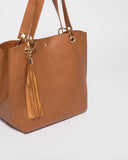 Tan Sahara Slouch Tote Bag with Gold Hardware
