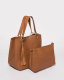 Tan Sahara Slouch Tote Bag with Gold Hardware
