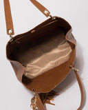 Tan Sahara Slouch Tote Bag with Gold Hardware