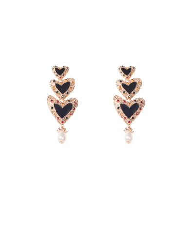 Black Gold Tone Heart Drop Pearl Earrings