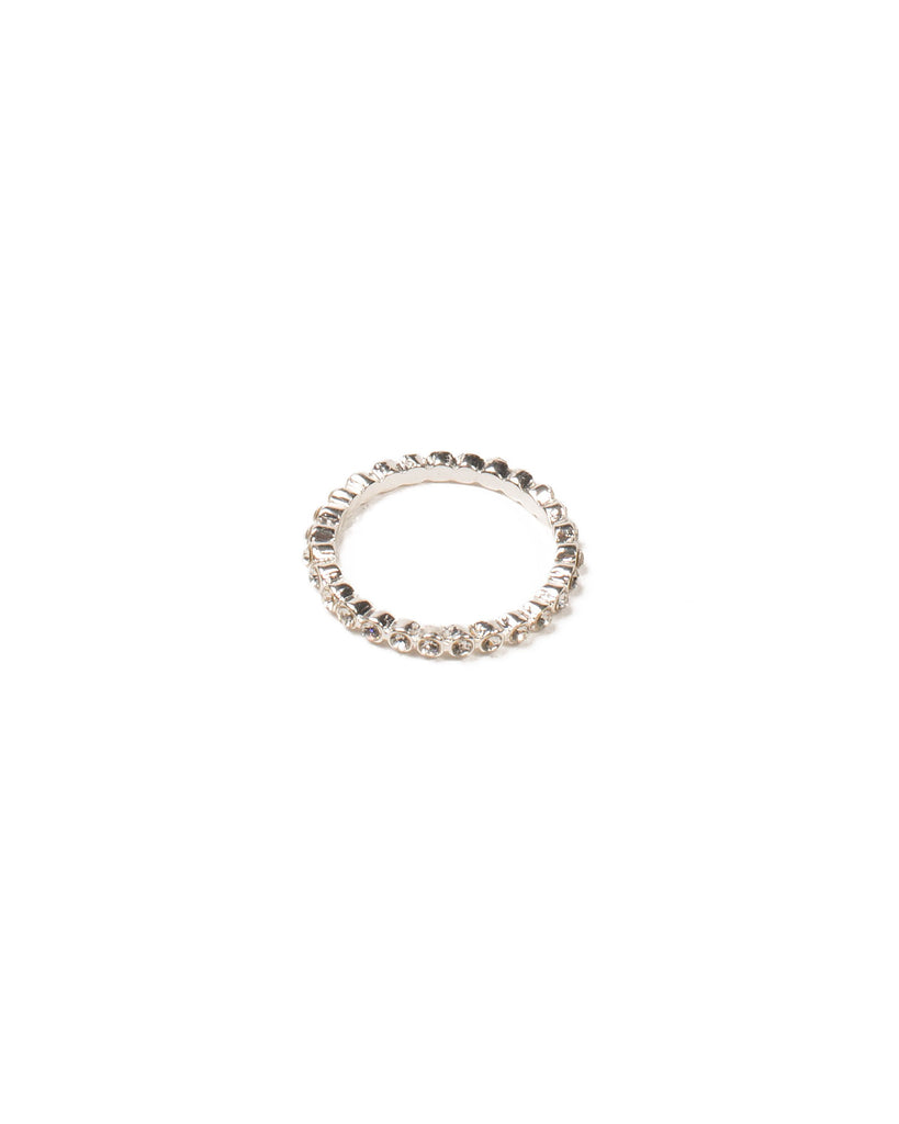 Crystal Silver Tone Round Stone Pave Band Ring - Large