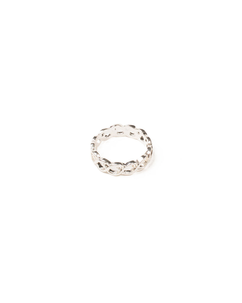 Silver Tone Fine Metal Woven Band Ring - Medium