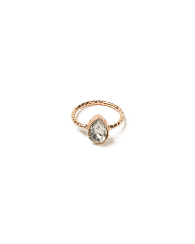 Crystal Gold Tone Pear Stone Textured Band Ring - Medium