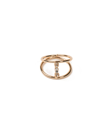 Crystal Gold Tone Diamante Trio 2 Row Fine Ring - Large
