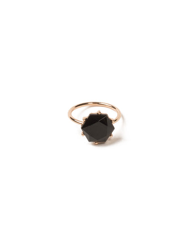 Black Gold Tone Hexagonal Stone Fine Ring - Large