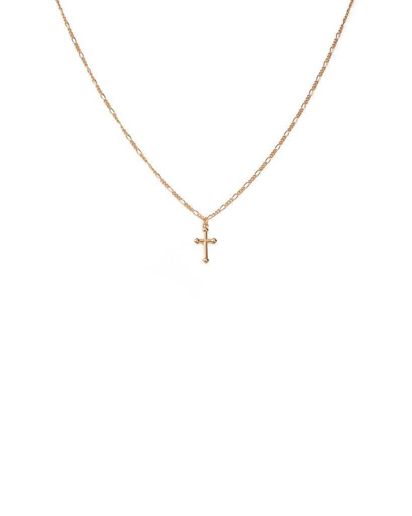 Gold Tone Cross Pendant Link Chain Necklace