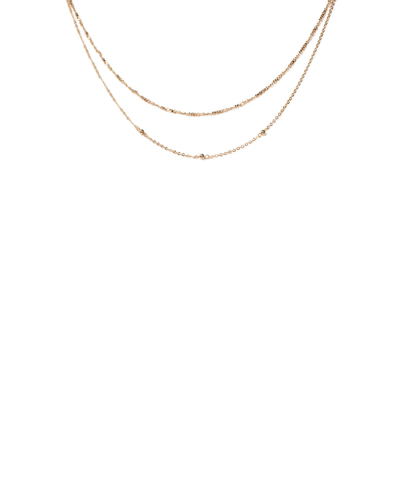 Gold Tone Link Ball Chain 2 Row Necklace