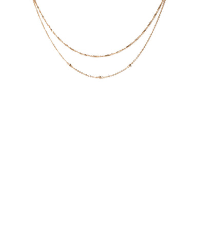 Gold Tone Link Ball Chain 2 Row Necklace
