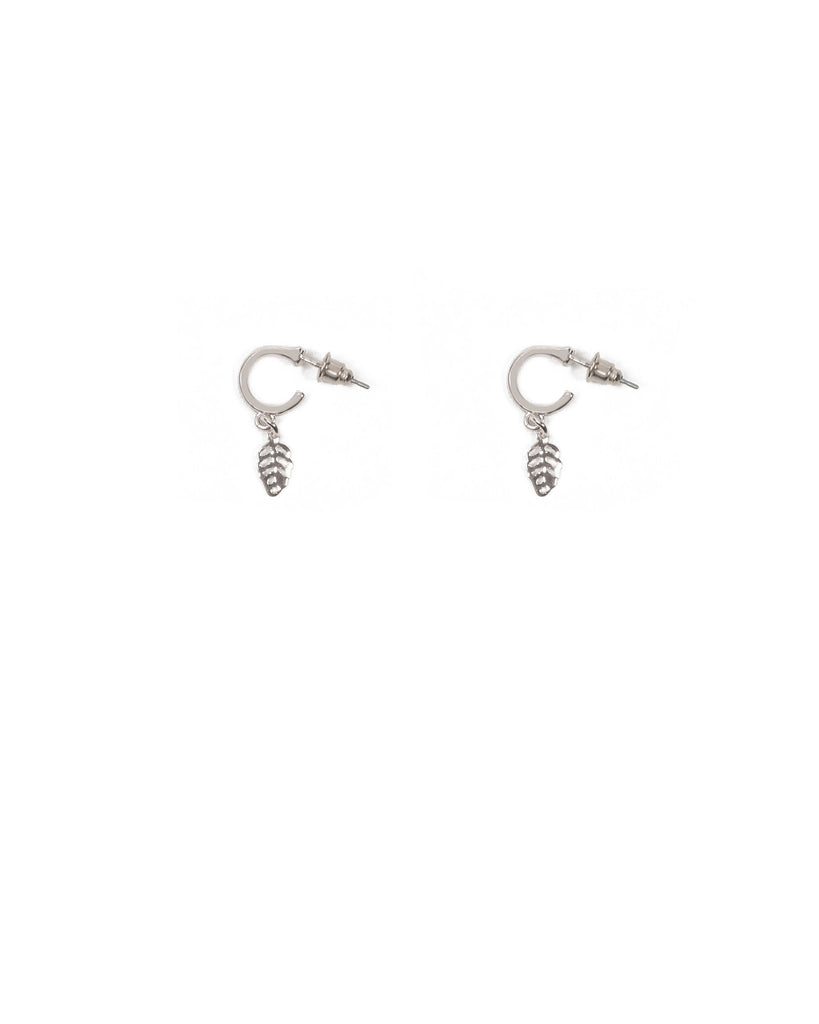 Silver Tone Filigree Leaf Mini Hoop Earrings