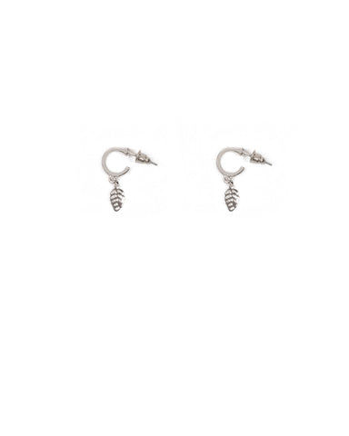 Silver Tone Filigree Leaf Mini Hoop Earrings