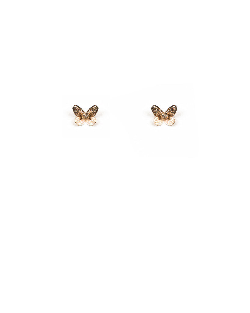 Gold Tone Filigree Butterfly Diamante Earrings