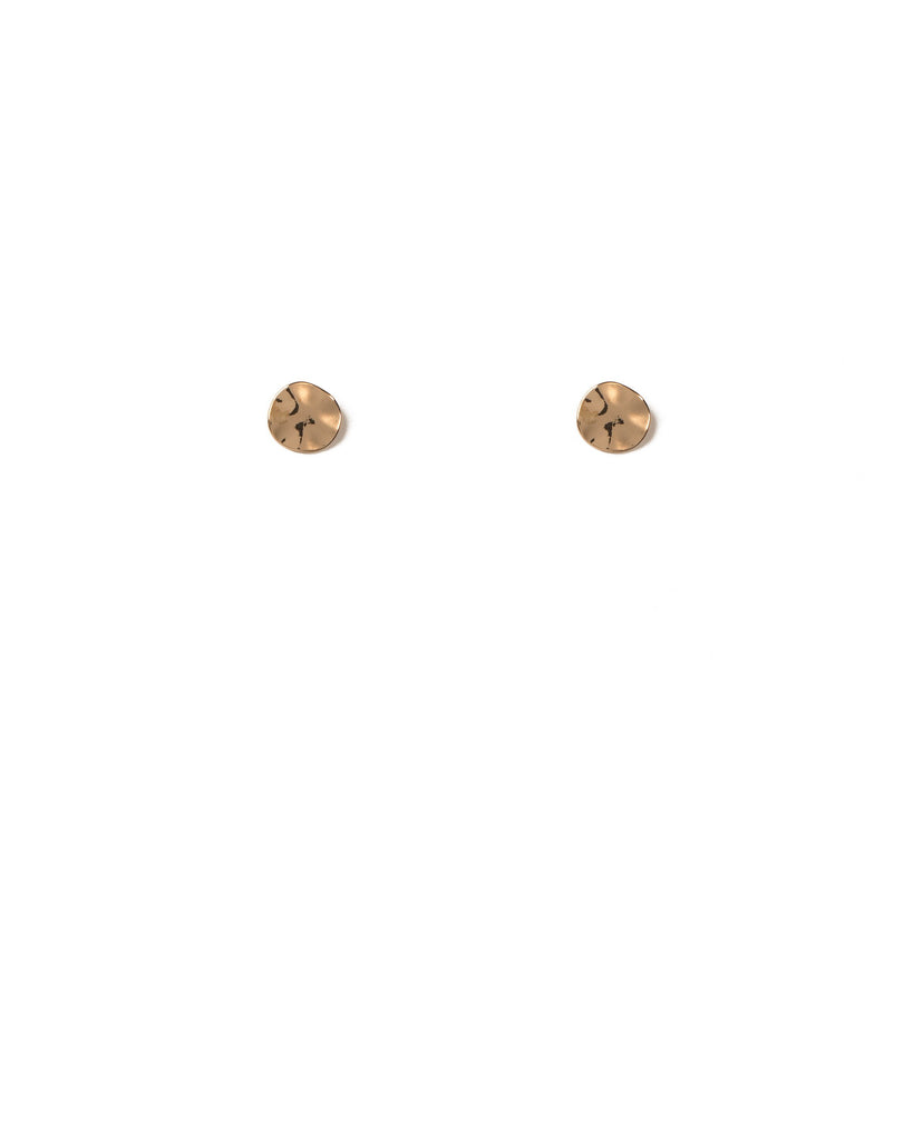 Gold Tone Hammered Metal Disc Stud Earrings
