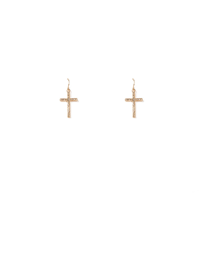 Crystal Gold Tone Diamante Pave Stone Cross Earrings