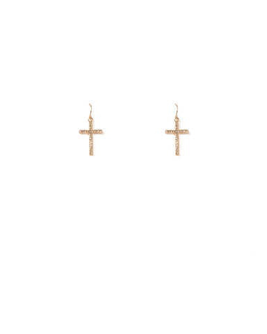 Crystal Gold Tone Diamante Pave Stone Cross Earrings
