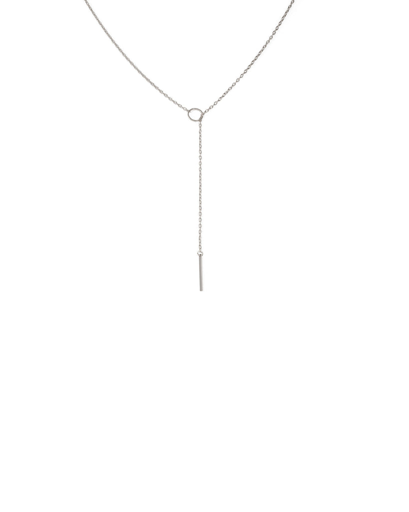 Silver Tone Lariat Circle Bar Fine Necklace